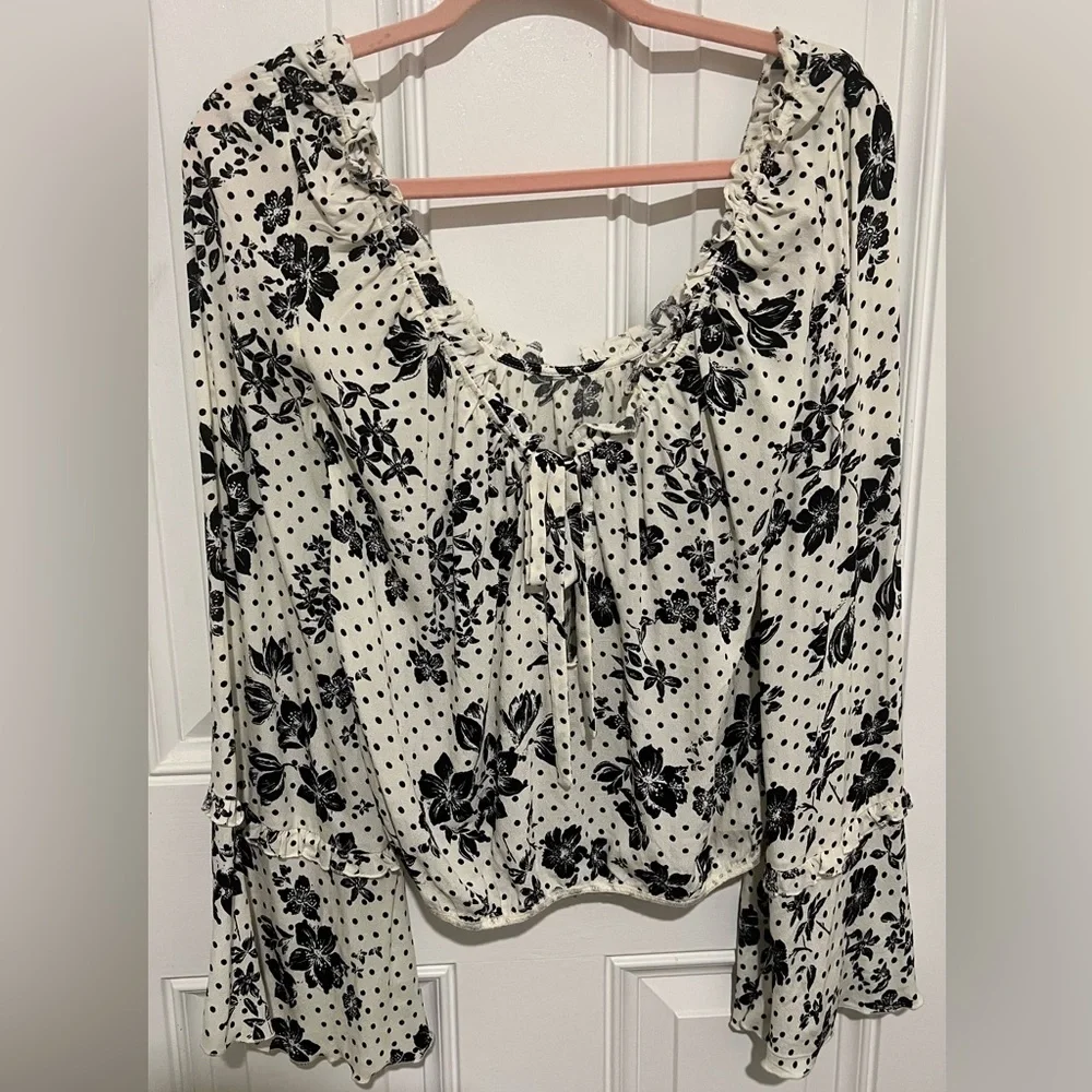 Intimately Free People Cream & Black Floral Boho Peasant Blouse Size Small/Med - Picture 12 of 14